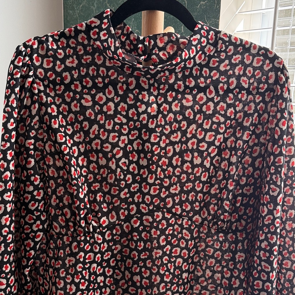 Babydoll Leopard Print Dress with Bell Sleeves - Picture 3 of 5
